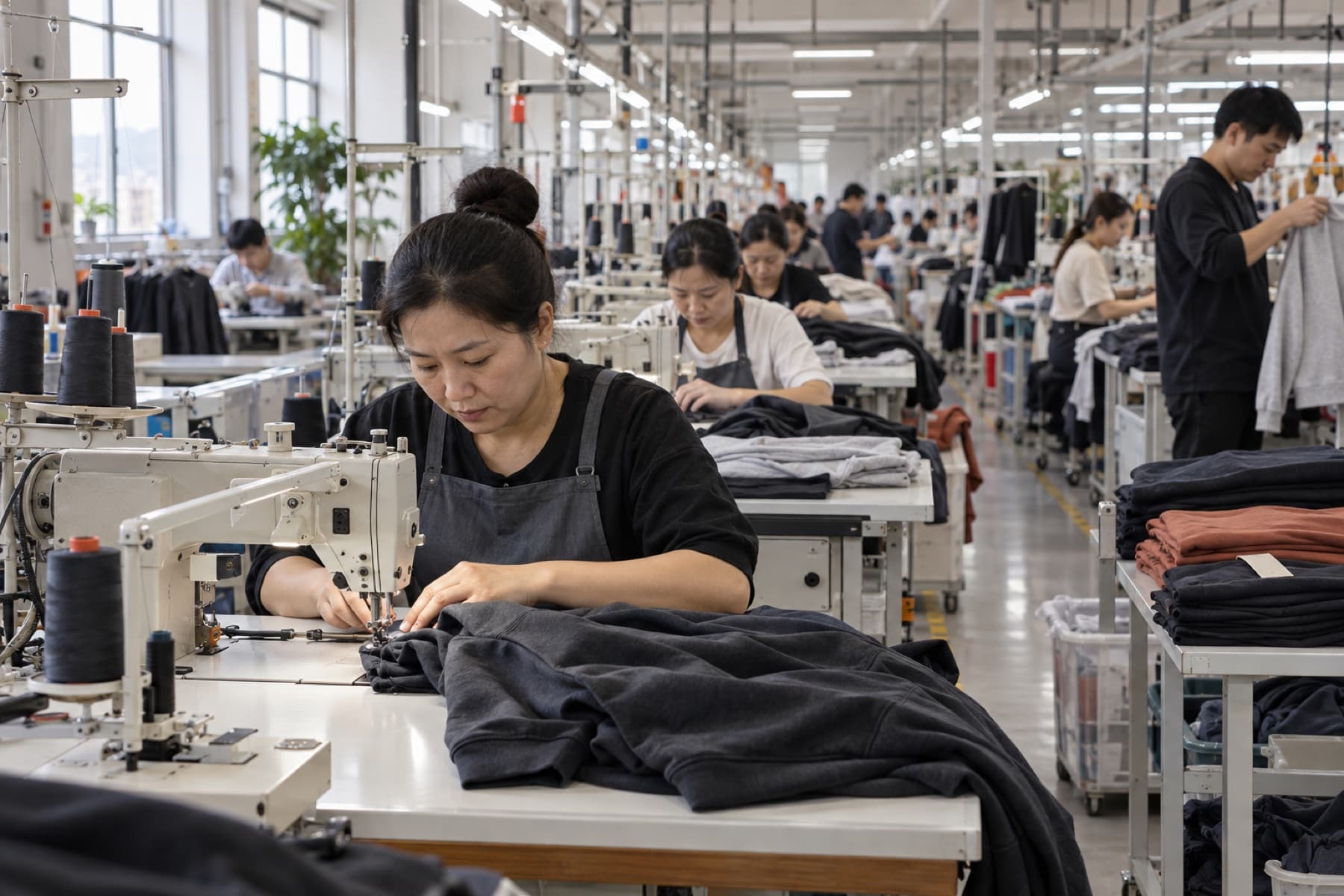 Apparel production line in a modern garment factory in China